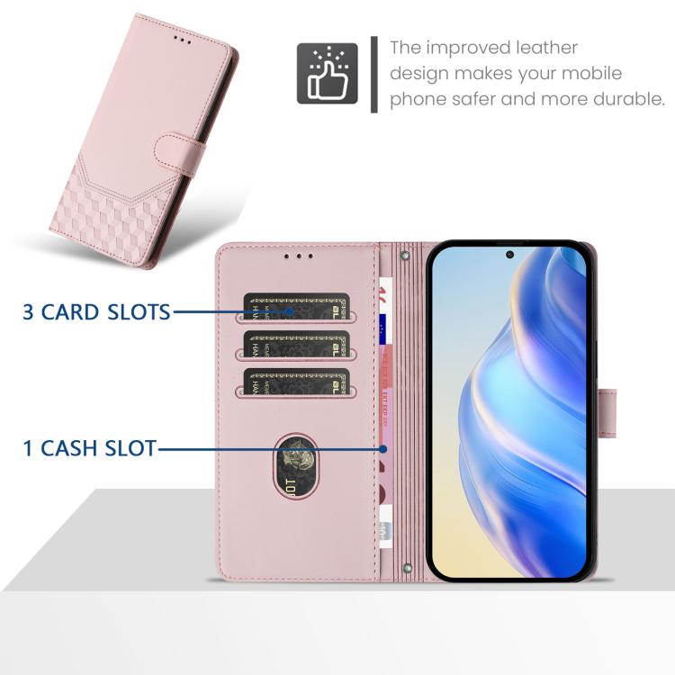 Funda de Cuero Rfid con Relieve en Panal para iPhone 16E (Rosa)