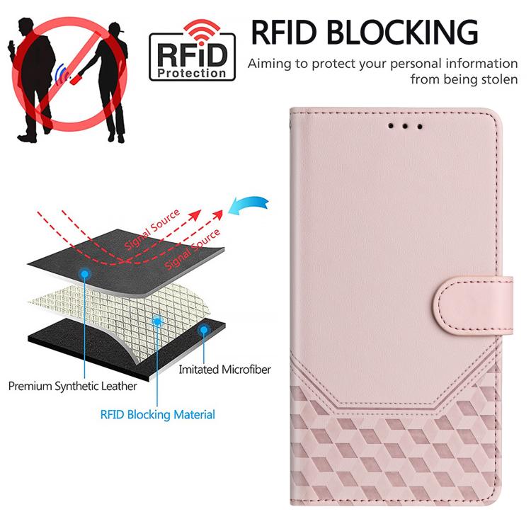 Funda de Cuero Rfid con Relieve en Panal para iPhone 16E (Rosa)