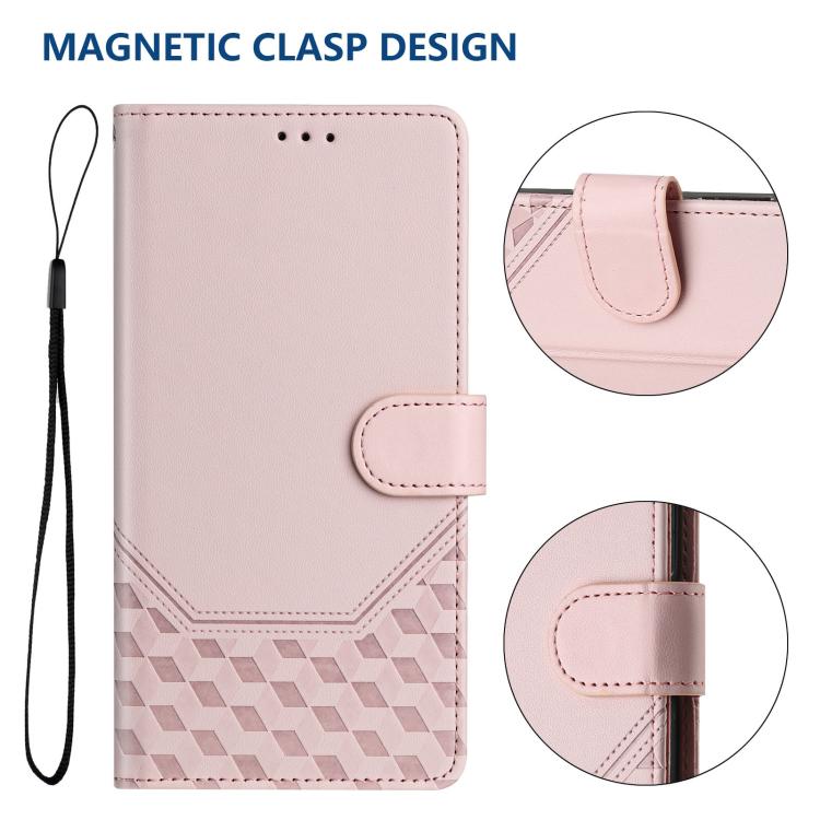 Funda de Cuero Rfid con Relieve en Panal para iPhone 16E (Rosa)