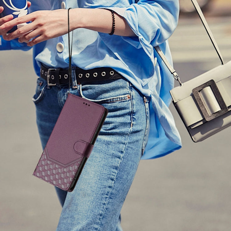 Funda de Cuero Rfid para Teléfono HMD Skyline con Relieve Panal de Abeja (Violeta)