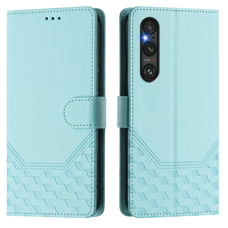 Funda de Cuero Rfid con Relieve en Panal para Sony Xperia 1 V (2023) (Verde Menta)