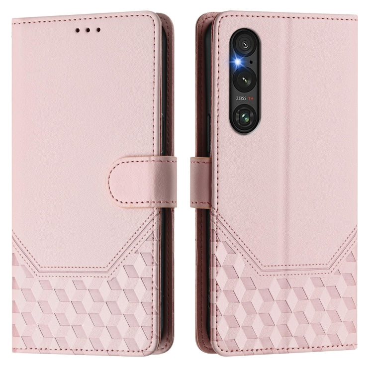 Funda de Cuero Rfid con Relieve en Panal para Sony Xperia 1 V (2023) (Rosa)