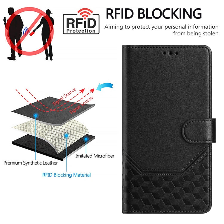 Funda de Cuero Rfid con Relieve en Panal para Sony Xperia 1 V (2023) (Negra)