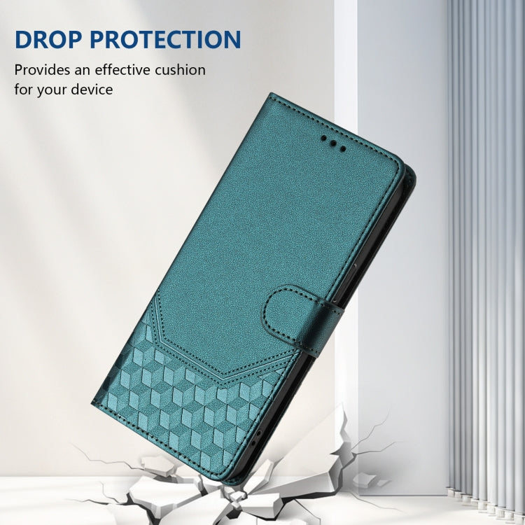 Funda de Cuero Rfid con Relieve en Panal para Sony Xperia 1 V (2023) (Verde Pavo Real)