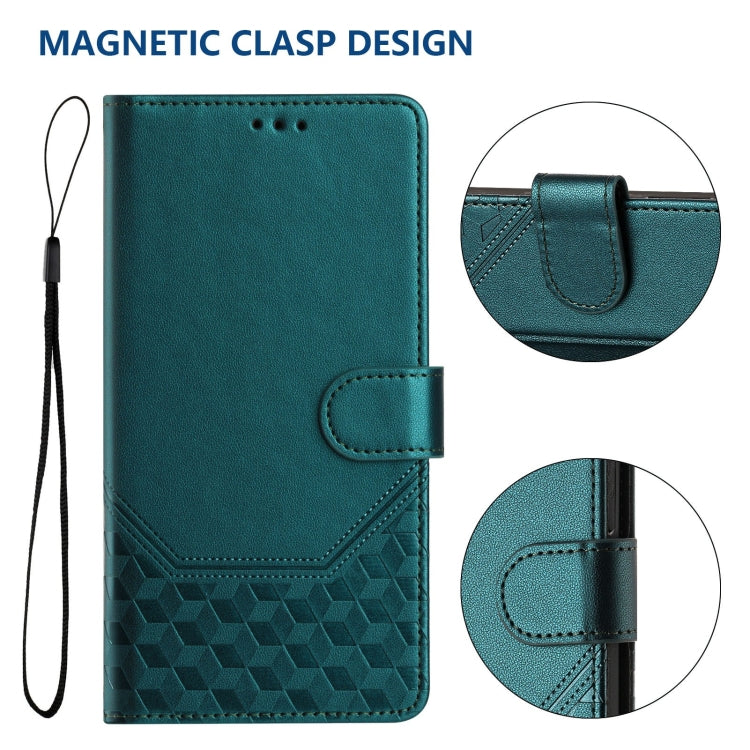 Funda de Cuero Rfid con Relieve en Panal para Sony Xperia 1 Vi (2024) (Verde Pavo Real)