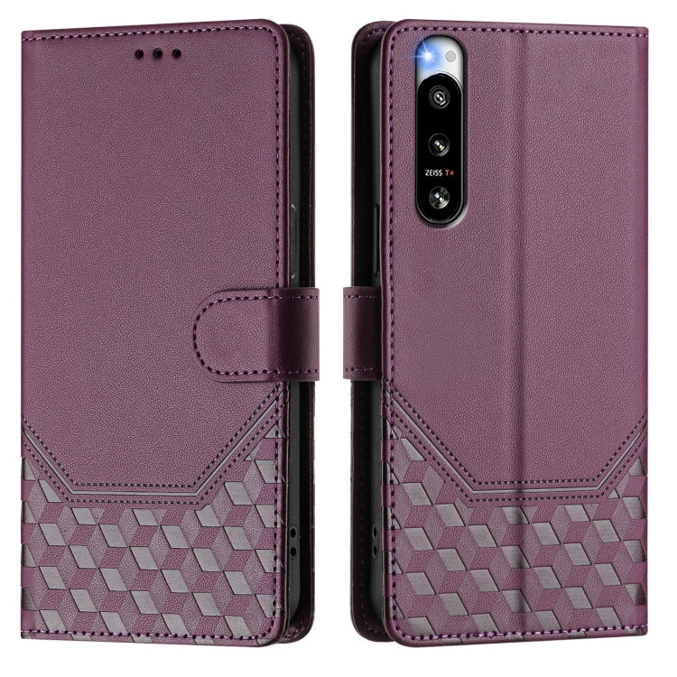 Funda de Cuero Rfid con Relieve en Panal para Sony Xperia 5 Iv (Violeta)
