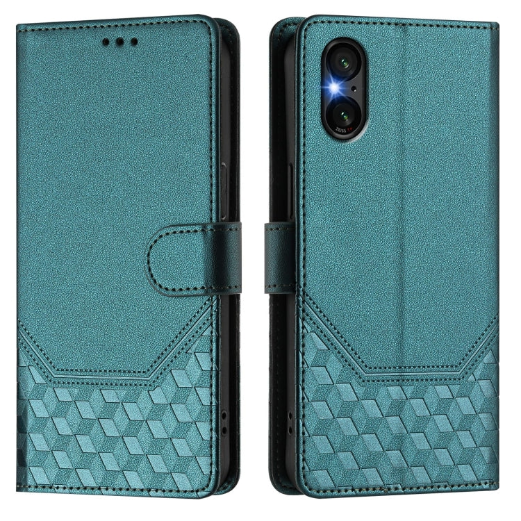 Funda de Cuero Rfid con Relieve en Panal para Sony Xperia 5 Vi (2024) (Verde Pavo Real)