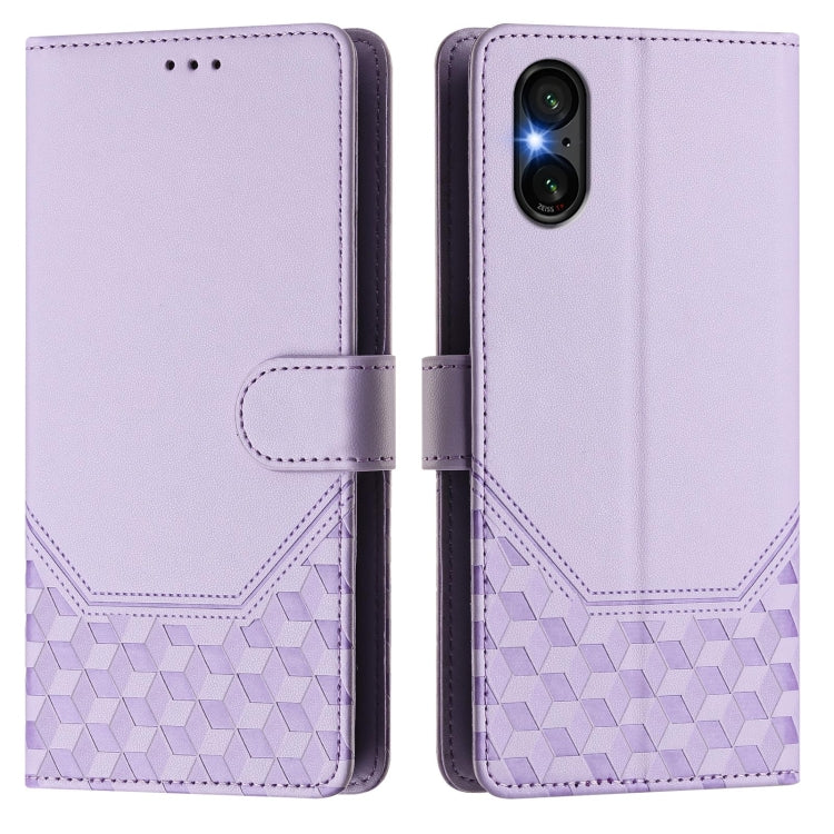 Funda de Cuero Rfid con Relieve en Panal para Sony Xperia 5 Vi (2024) (Morado Claro)