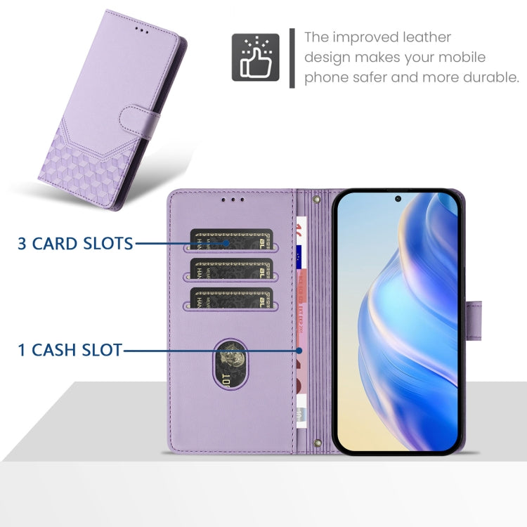 Funda de Cuero Rfid con Relieve en Panal para Sony Xperia 5 Vi (2024) (Morado Claro)