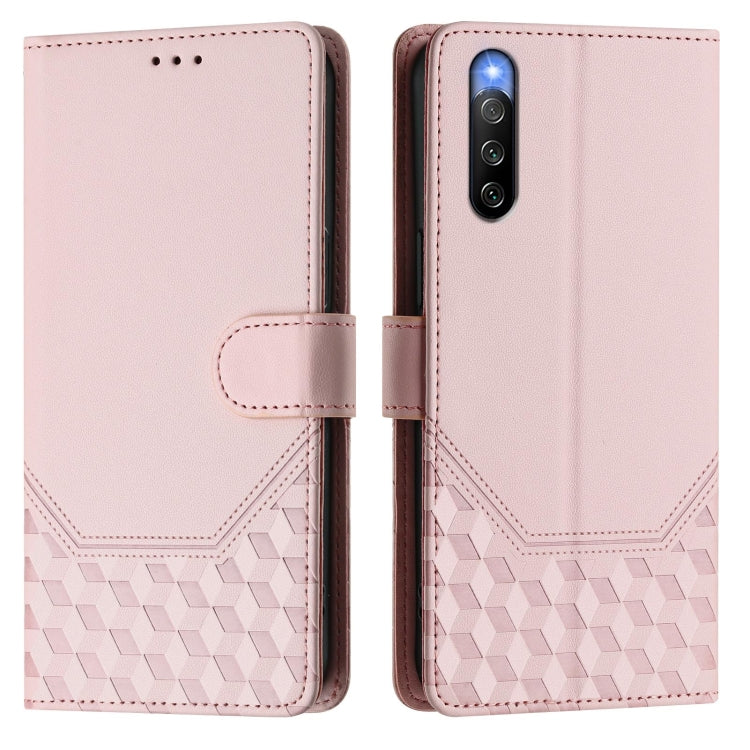 Funda de Cuero RFID para Sony Xperia 10 IV con Relieve en Panal (Rosa)