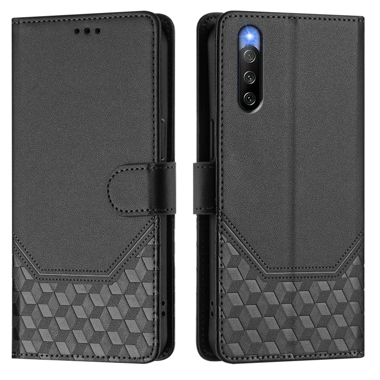 Funda de Cuero Rfid con Relieve en Panal para Sony Xperia 10 Iv (Negra)