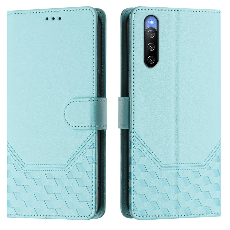 Funda de Cuero Rfid con Relieve en Panal para Sony Xperia 10 V (2023) (Verde Menta)