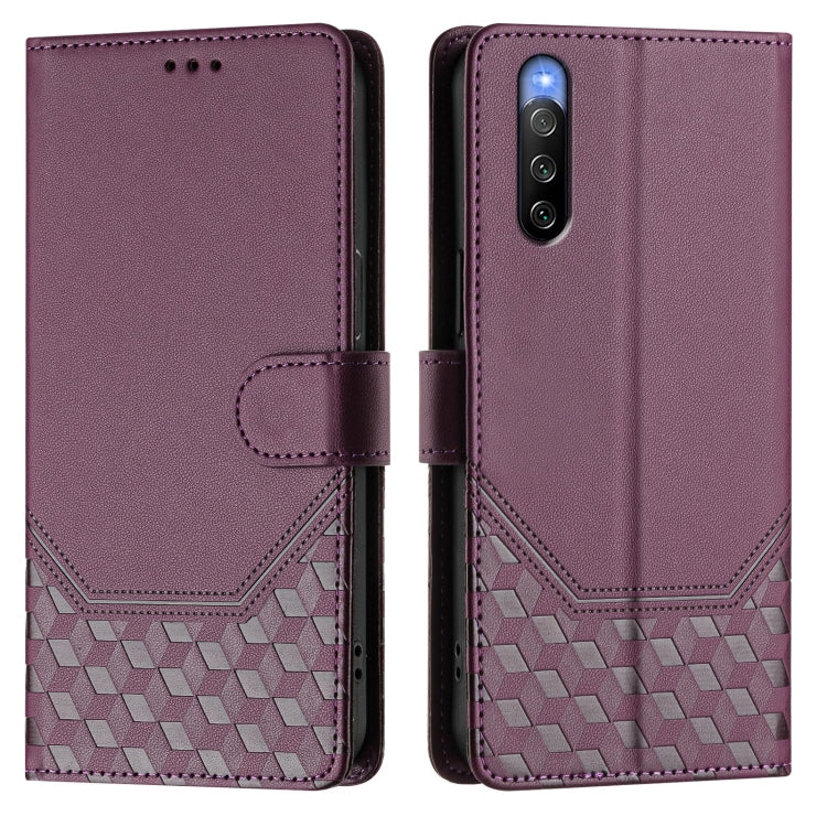 Funda de Cuero Rfid con Relieve en Panal para Sony Xperia 10 V (2023) (Violeta)