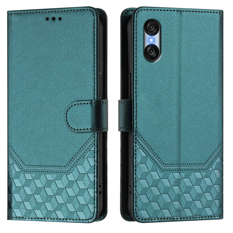 Funda de Cuero Rfid con Relieve en Panal para Sony Xperia 10 Vi (2024) (Verde Pavo Real)
