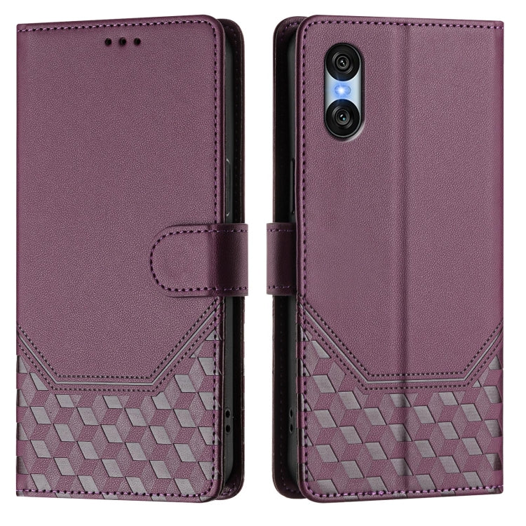 Funda de Cuero Rfid con Relieve en Panal para Sony Xperia 10 Vi (2024) (Violeta)