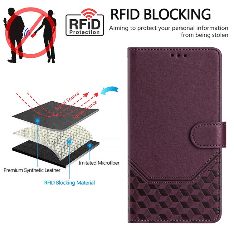 Funda de Cuero Rfid con Relieve en Panal para Sony Xperia 10 Vi (2024) (Violeta)