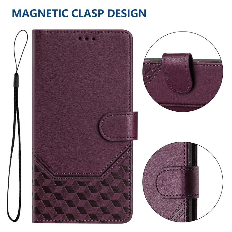 Funda de Cuero Rfid con Relieve en Panal para Sony Xperia 10 Vi (2024) (Violeta)