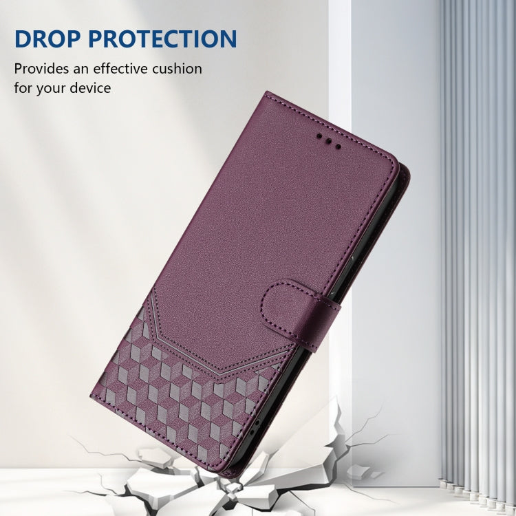 Funda de Cuero Rfid con Relieve en Panal para Sony Xperia 10 Vi (2024) (Violeta)