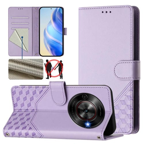 Funda de Cuero Rfid con Relieve en Panal para ZTE Blade A75 5G (Morado Claro)