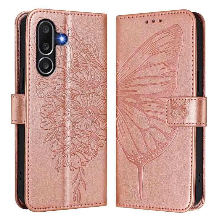 Funda de piel con diseño de mariposa en relieve para Samsung Galaxy M56 5G (oro rosa)
