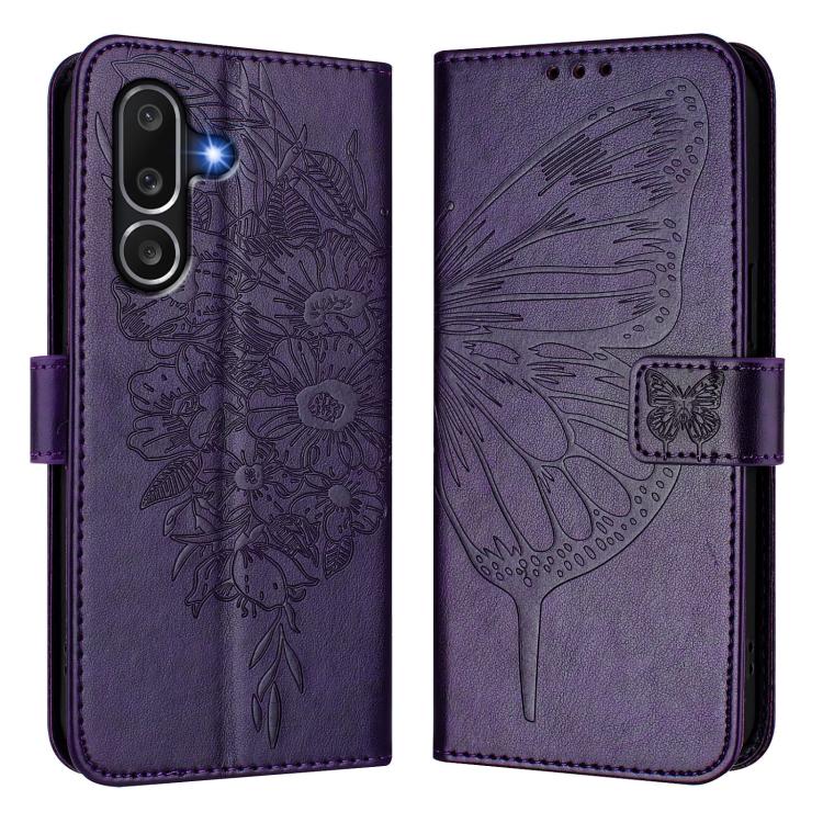 Funda de piel con diseño de mariposa en relieve para Samsung Galaxy M56 5G (morado oscuro)
