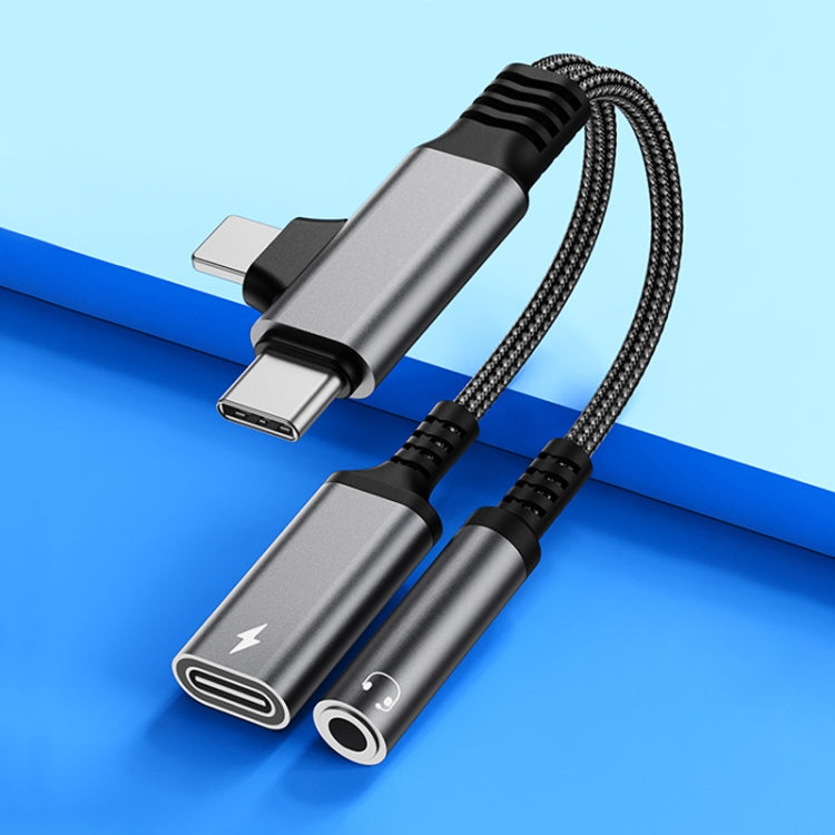 Cable Adaptador de Audio 4 en 1 Usb-C Tipo-C 8 Pines a 3,5 Mm 70 Mm (Gris)
