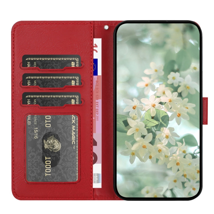 Funda de Cuero para iPhone 16E Estampado Floral En Relieve (Rojo)