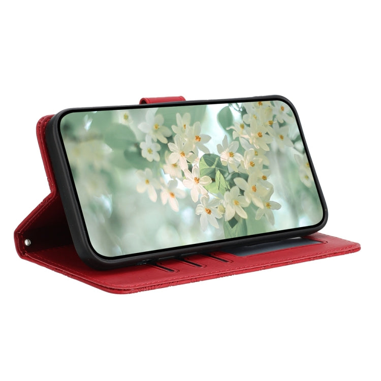 Funda de Cuero para iPhone 16E Estampado Floral En Relieve (Rojo)
