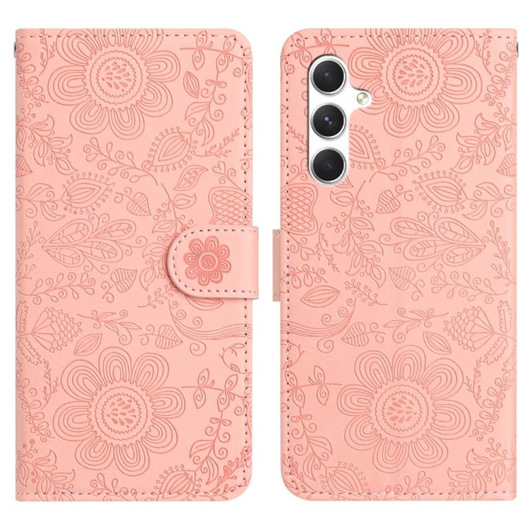 Funda de cuero con estampado floral en relieve para Samsung Galaxy S25 FE 5G (rosa)