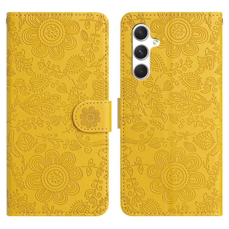 Funda de cuero con estampado floral en relieve para Samsung Galaxy S25 FE 5G (amarilla)