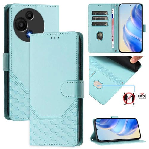 Funda de cuero RFID con relieve de panal para TCL 605/60 SE (verde menta)