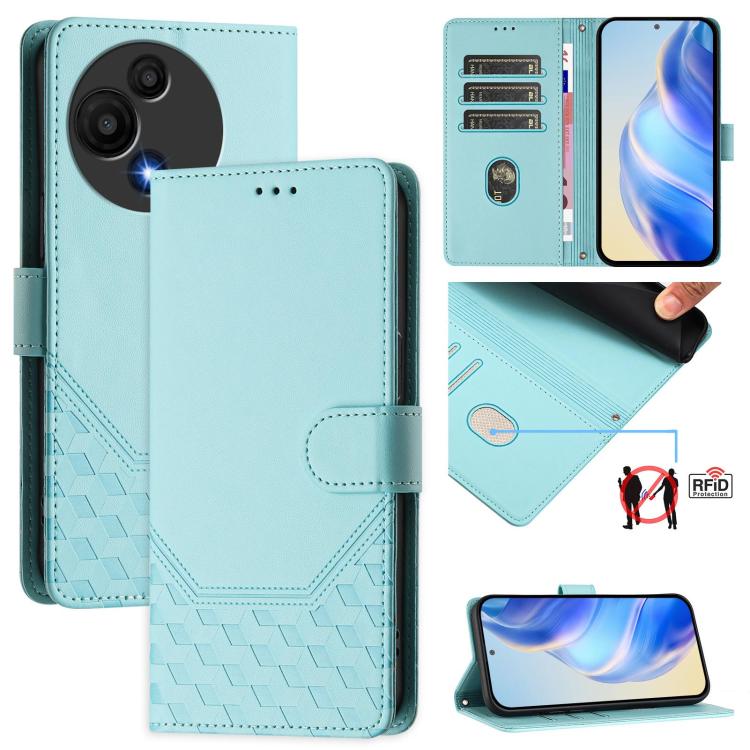 Funda de cuero RFID con relieve de panal para TCL 605/60 SE (verde menta)