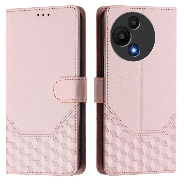 Funda de cuero con relieve de panal RFID para TCL 605/60 SE (rosa)