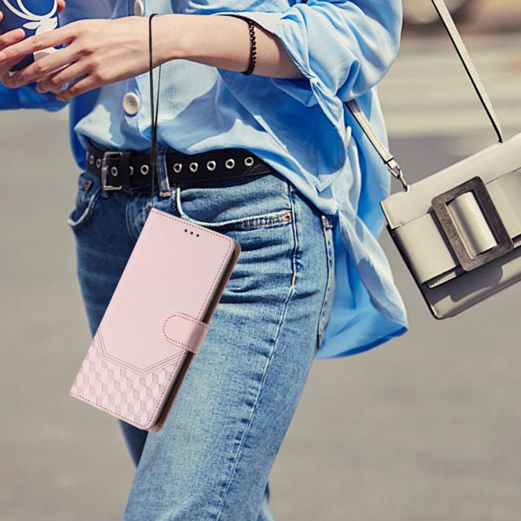 Funda de cuero con relieve de panal RFID para TCL 605/60 SE (rosa)