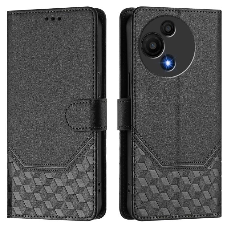 Funda de cuero con relieve de panal RFID para TCL 605/60 SE (negra)