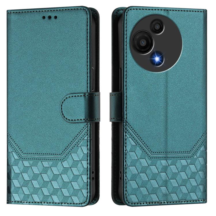 Funda de cuero RFID con relieve de panal para TCL 605/60 SE (verde pavo real)