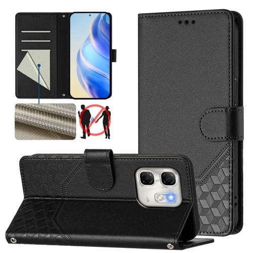 Funda de Cuero Rfid con Relieve en Panal para Infinix Hot 50I 5G y Smart 9 4G (Negra)