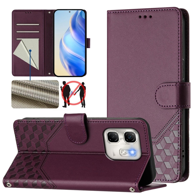 Funda de Cuero Rfid con Relieve en Panal para Infinix Hot 50I 5G y Smart 9 4G (Violeta)
