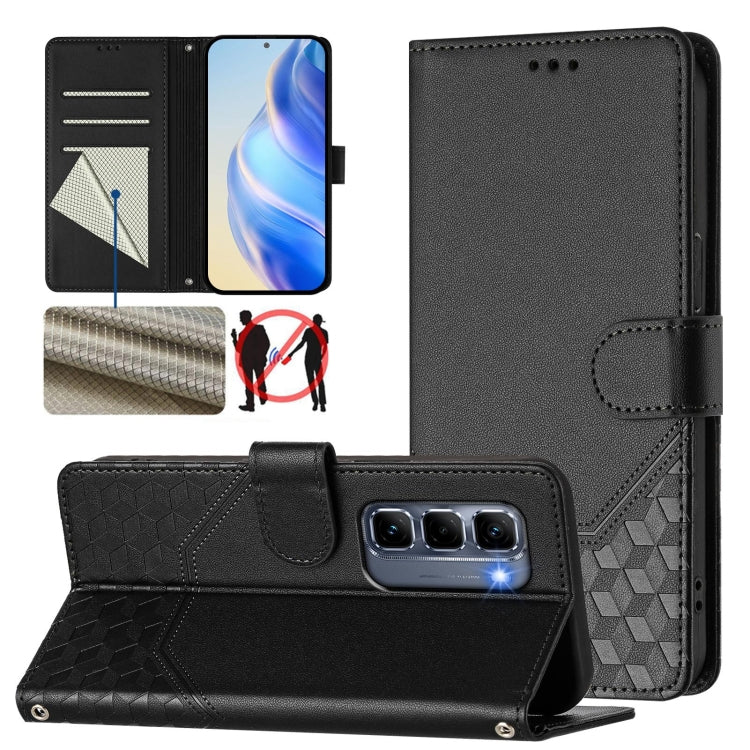 Funda de Cuero Rfid con Relieve en Panal para Infinix Hot 50 Pro+ 4G (Negra)