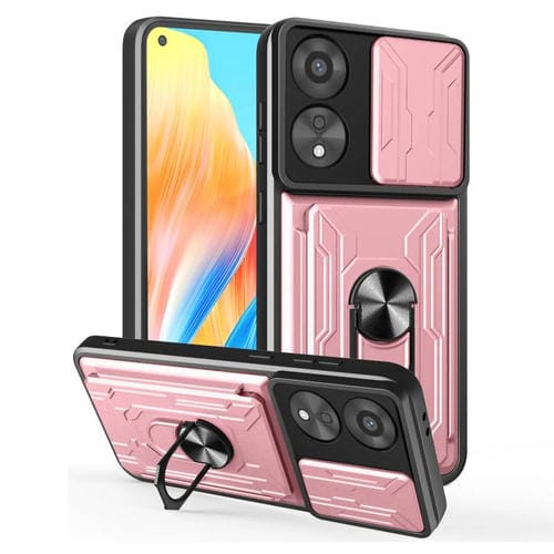 Funda Deslizante de TPU y PC con Ranura para Tarjetas para Oppo A78 4G (Oro Rosa)
