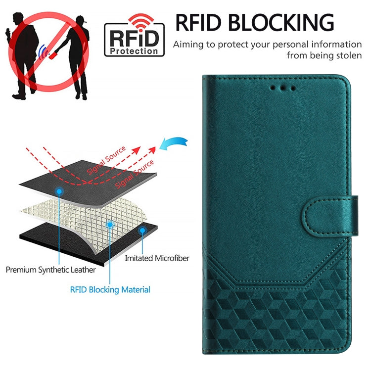Funda de Cuero Rfid con Relieve de Panal para OnePlus Nord N10 5G (Verde Pavo Real)
