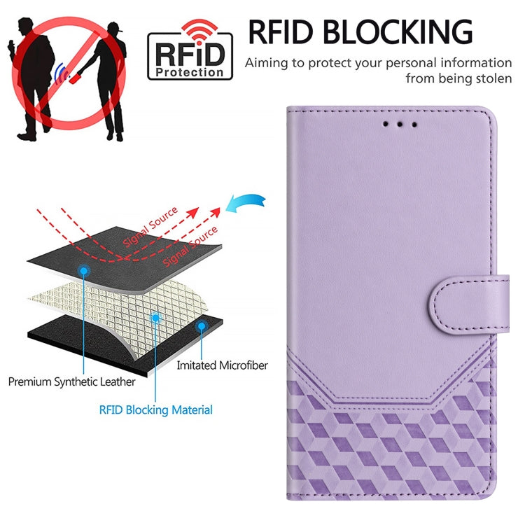 Funda de Cuero Rfid con Relieve de Panal para OnePlus Nord N10 5G (Morado Claro)