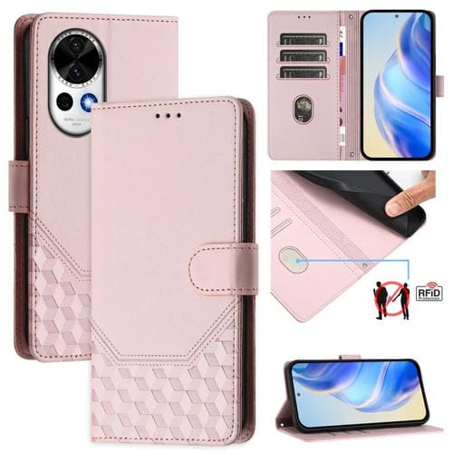 Funda de Cuero RFID con Relieve en Panal para Huawei Nova 13/Nova 12 (Rosa)