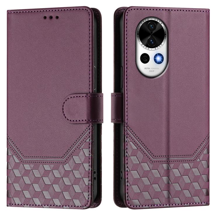 Funda de Cuero Rfid con Relieve en Panal para Huawei Nova 13/Nova 12 (Violeta)