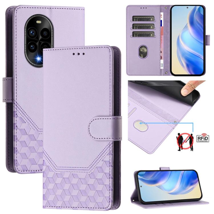 Funda de Cuero Rfid con Relieve en Panal para Huawei Nova 13 Pro (Morado Claro)