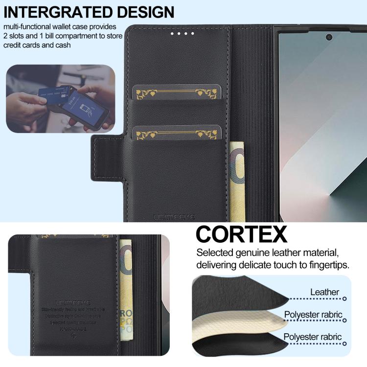 Funda de PU con textura fina esmerilada para Samsung Galaxy Z Fold7 5G LC.IMEEKE L1 Series con ranura para bolígrafo (no incluye bolígrafo) (negro)