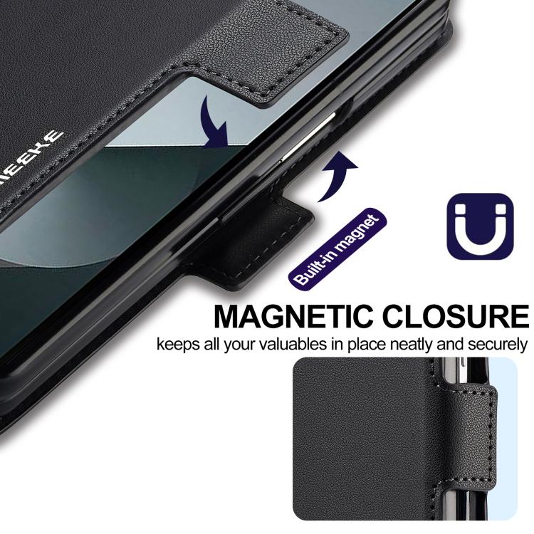 Funda de PU con textura fina esmerilada para Samsung Galaxy Z Fold7 5G LC.IMEEKE L1 Series con ranura para bolígrafo (no incluye bolígrafo) (negro)