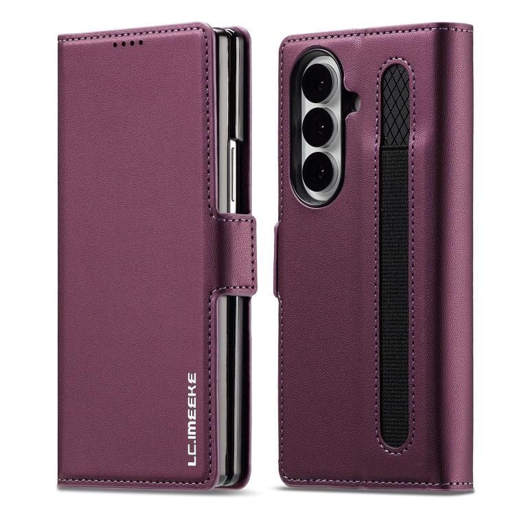 Funda de PU con textura fina esmerilada para Samsung Galaxy Z Fold7 5G LC.IMEEKE L1 Series con ranura para bolígrafo (no incluye bolígrafo) (morado)
