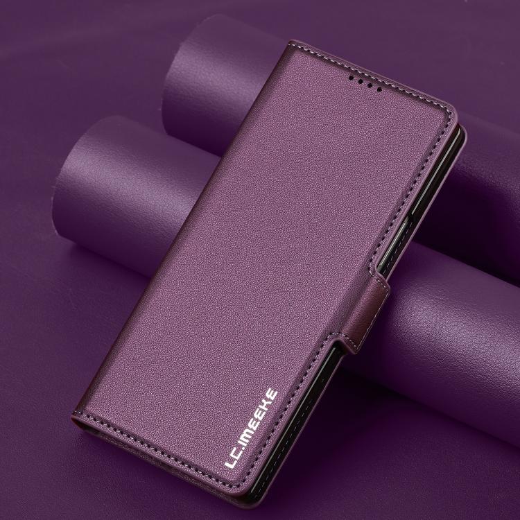 Funda de PU con textura fina esmerilada para Samsung Galaxy Z Fold7 5G LC.IMEEKE L1 Series con ranura para bolígrafo (no incluye bolígrafo) (morado)