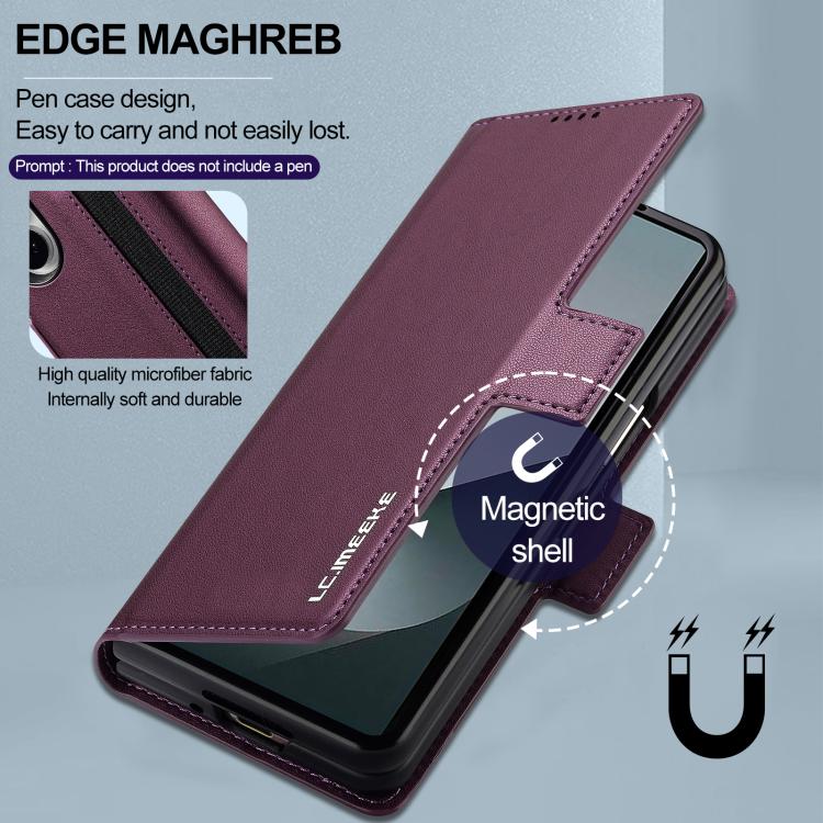 Funda de PU con textura fina esmerilada para Samsung Galaxy Z Fold7 5G LC.IMEEKE L1 Series con ranura para bolígrafo (no incluye bolígrafo) (morado)